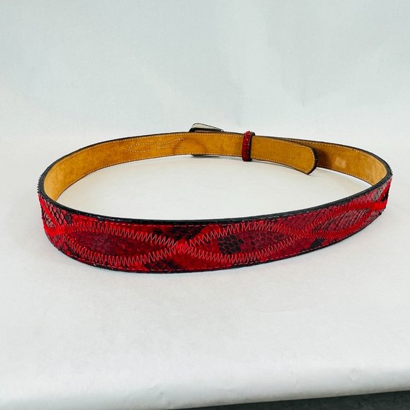 Vintage 80’s Justin Genuine Snake Skin Red Western Rockabilly Red Belt main image 4